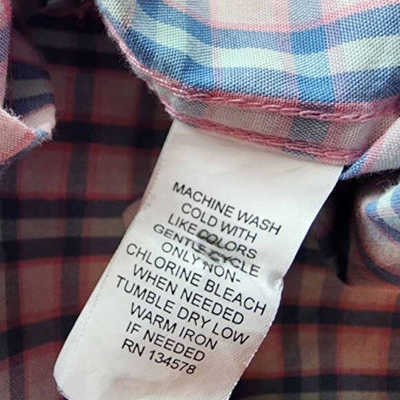 Vineyard Vines Mens Medium Whale Shirt Slim Fit Pink Aqua Blue Check Plaid Logo - Picture 7 of 9